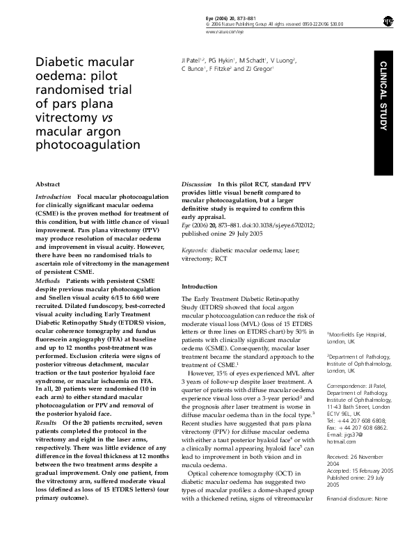 (PDF) Diabetic macular oedema: pilot randomised trial of pars plana ...