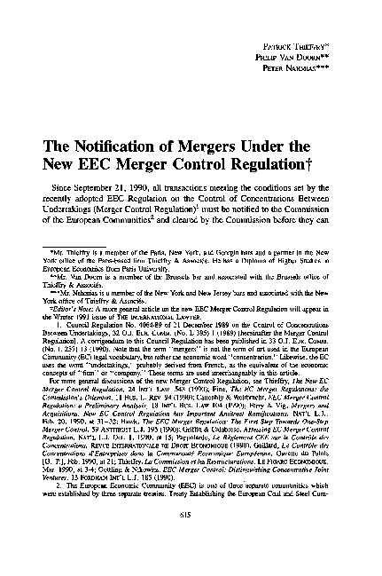 (PDF) The Notification of Mergers Under the New EEC Merger Control ...