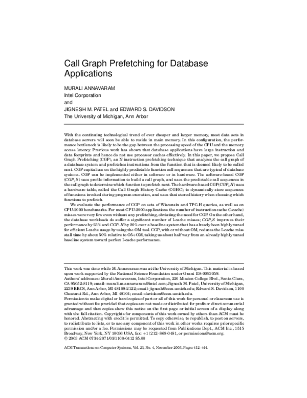 (PDF) Call graph prefetching for database applications