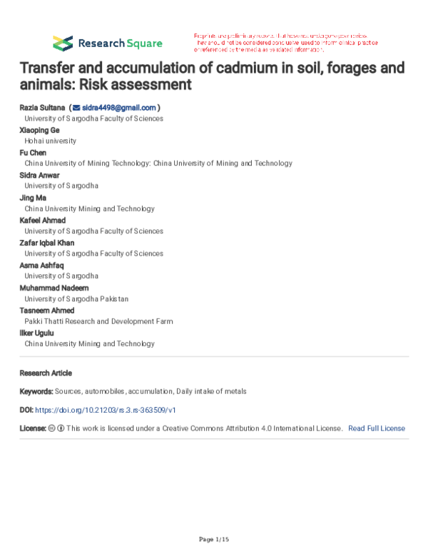 (PDF) Transfer and accumulation of cadmium in soil, forages and animals ...