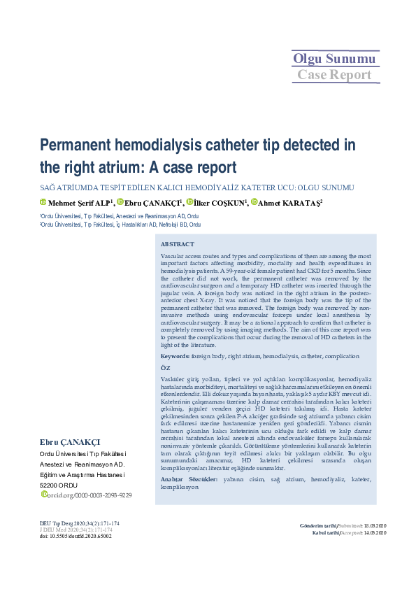 (PDF) Permanent Hemodialysis Catheter Tip Detected in the Right Atrium