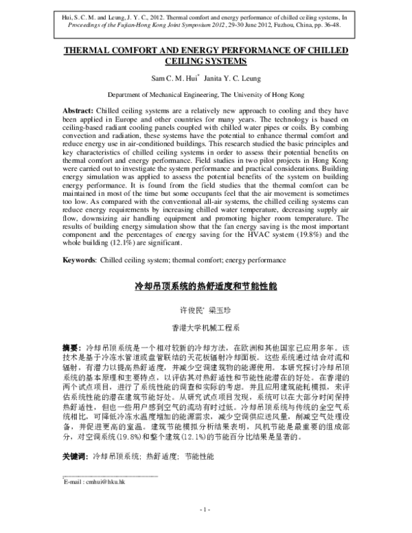 (PDF) Thermal Comfort and Energy Performance of Chilled Ceiling Systems