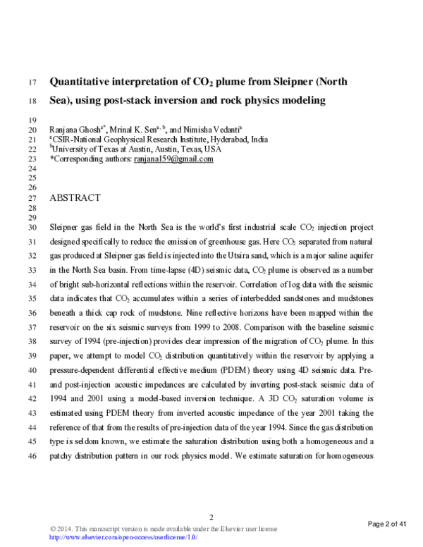 (PDF) Quantitative interpretation of CO2 plume from Sleipner (North Sea ...