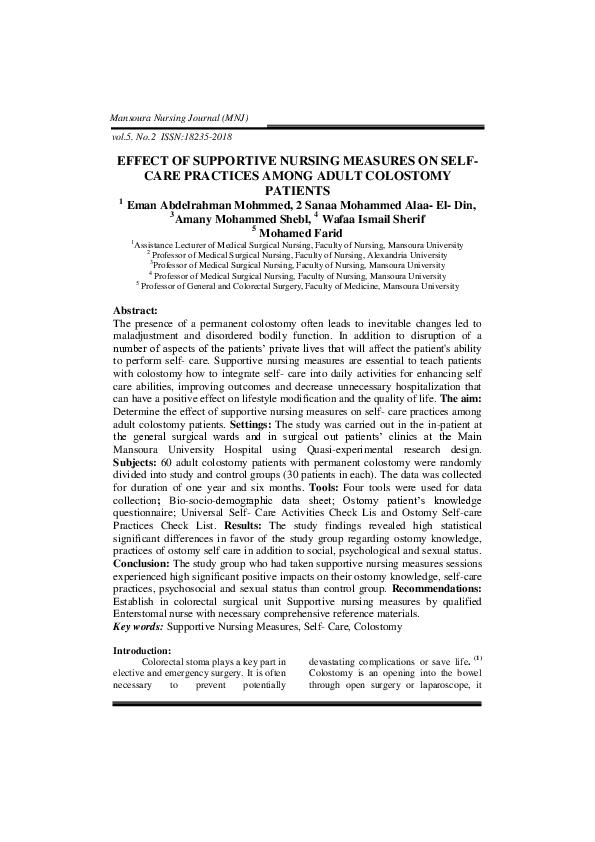 (PDF) Effect of Supportive Nursing Measures on Self-Care Practices ...