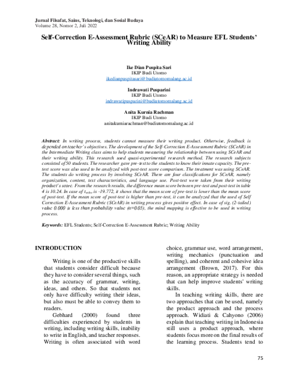 (PDF) Self-Correction E-Assessment Rubric (SCeAR) to Measure EFL ...
