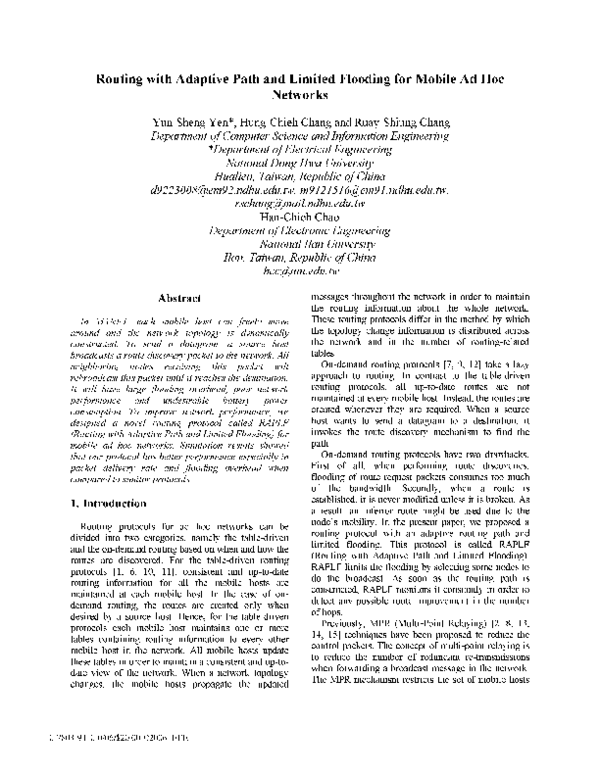 (PDF) Routing with adaptive path and limited flooding for mobile ad hoc ...