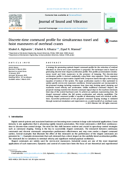 (PDF) Discrete-time command profile for simultaneous travel and hoist ...