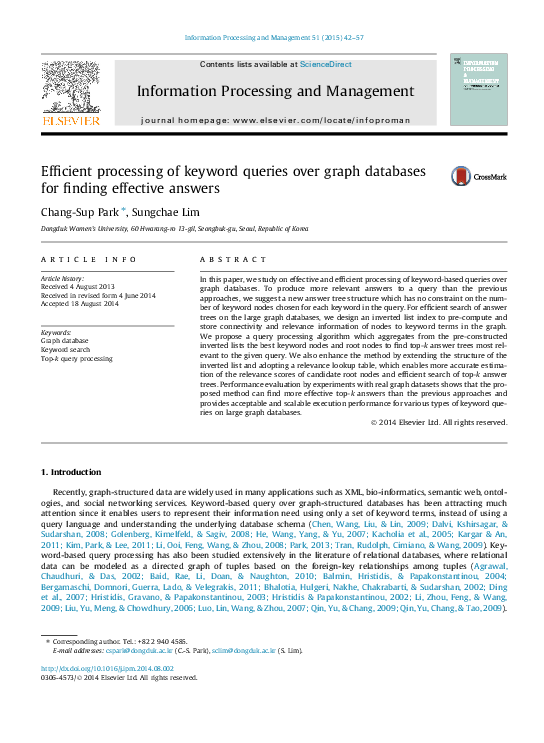 (PDF) Efficient processing of keyword queries over graph databases for ...