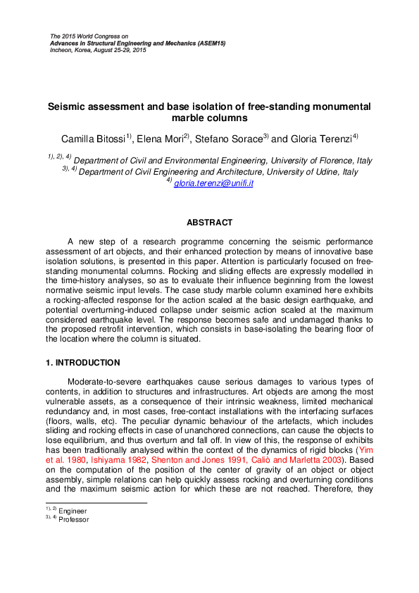 (PDF) Seismic assessment and base isolation of free-standing monumental ...