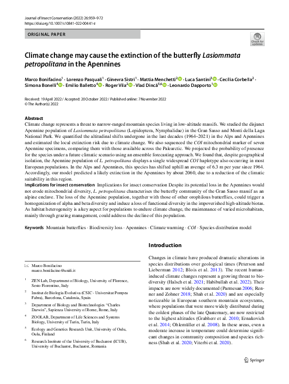 (PDF) Climate change may cause the extinction of the butterfly ...