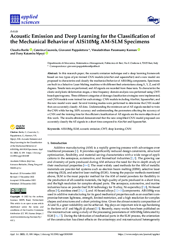 (PDF) Acoustic Emission and Deep Learning for the Classification of the ...