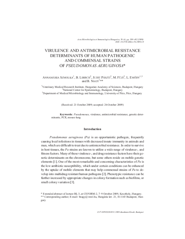 (PDF) Virulence and antimicrobial resistance determinants of human ...