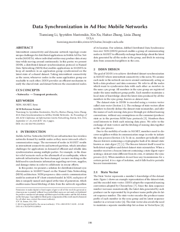 (PDF) Data synchronization in Ad Hoc mobile networks