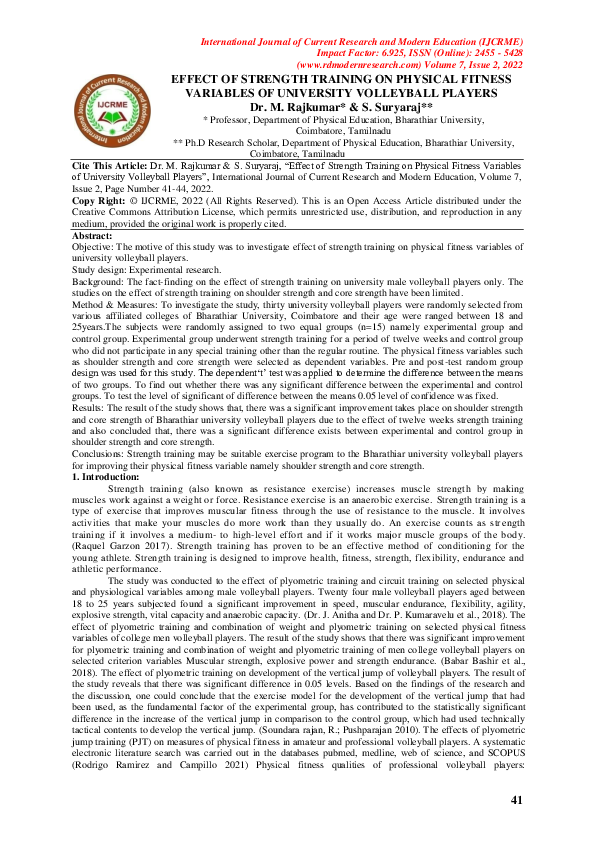 (PDF) EFFECT OF STRENGTH TRAINING ON PHYSICAL FITNESS VARIABLES OF ...