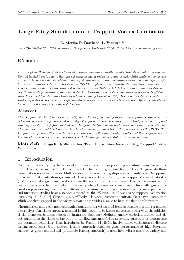 (PDF) Large Eddy simulation of a trapped Vortex combustor