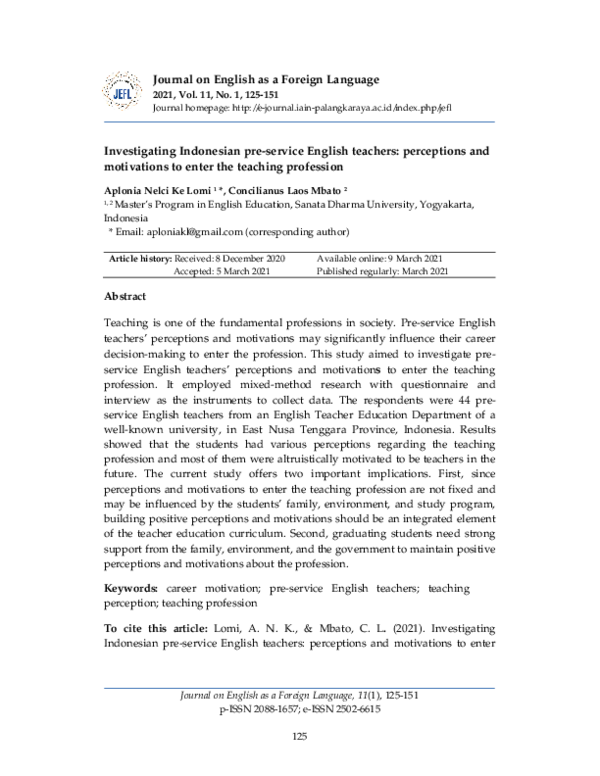 (PDF) Investigating Indonesian pre-service English teachers ...