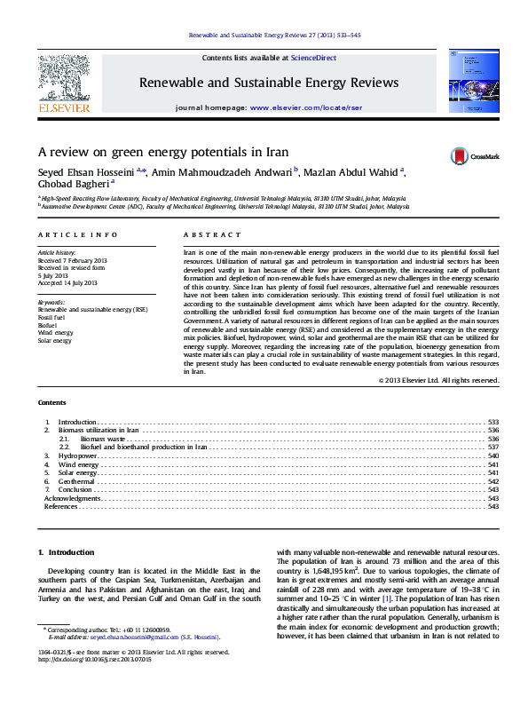 (PDF) A review on green energy potentials in Iran