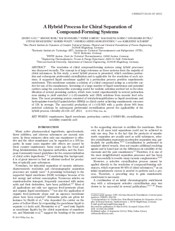 (PDF) A hybrid process for chiral separation of compound-forming systems
