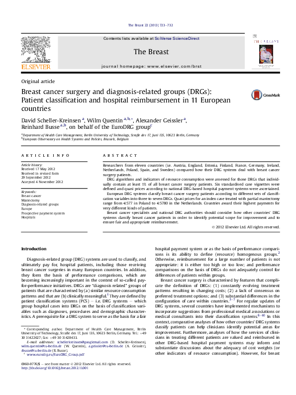 (PDF) Breast cancer surgery and diagnosis-related groups (DRGs ...