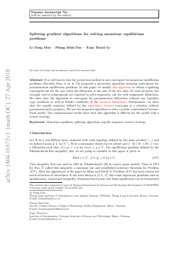 (PDF) Splitting gradient algorithms for solving monotone equilibrium ...