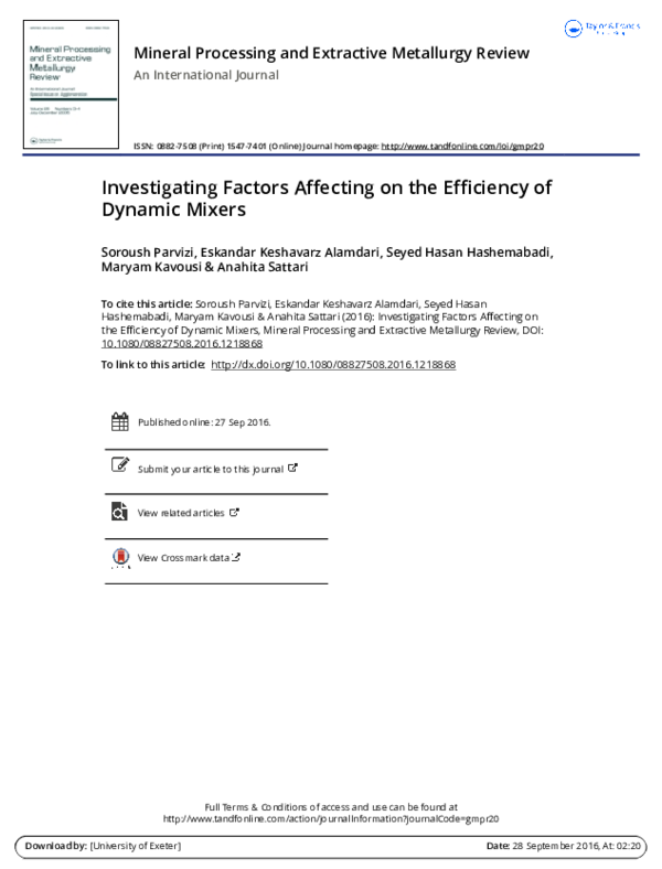 (PDF) Investigating Factors Affecting on the Efficiency of Dynamic Mixers