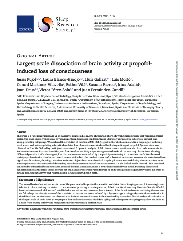 (PDF) Largest scale dissociation of brain activity at propofol-induced ...