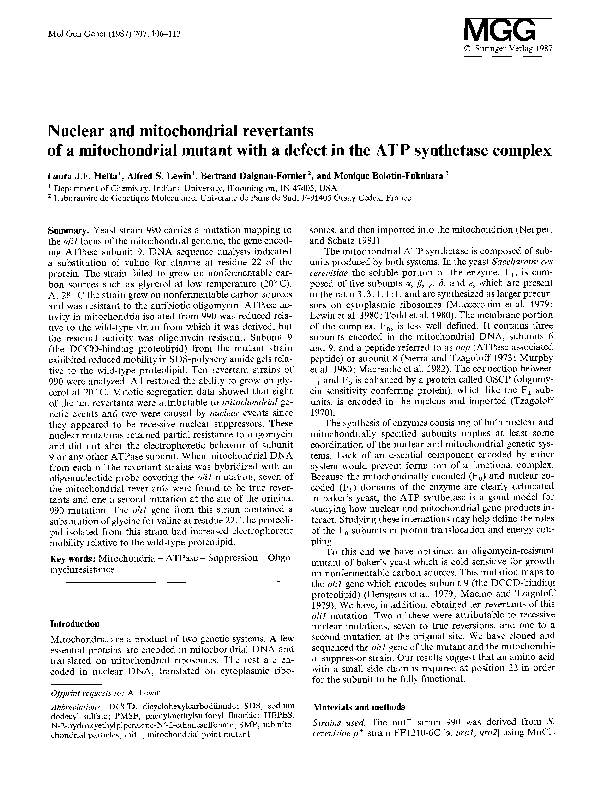 (PDF) Nuclear and mitochondrial revertants of a mitochondrial mutant ...