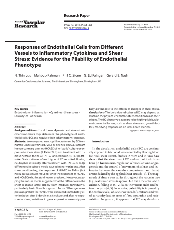 (PDF) Responses of Endothelial Cells from Different Vessels to ...