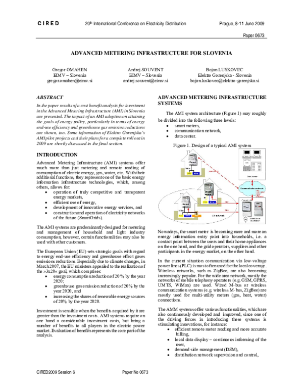 (PDF) Advanced metering infrastructure for Slovenia