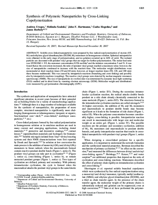 (PDF) Synthesis of Polymeric Nanoparticles by Cross-Linking ...