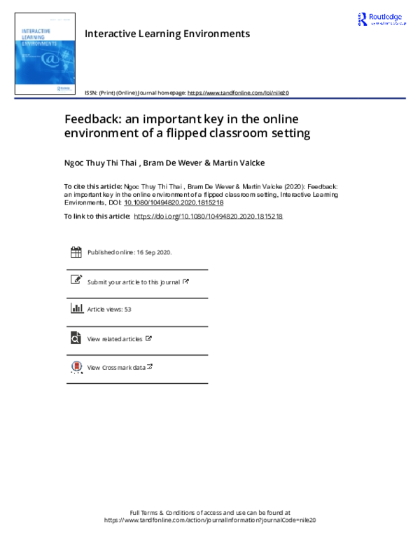 (PDF) Feedback: an important key in the online environment of a flipped ...