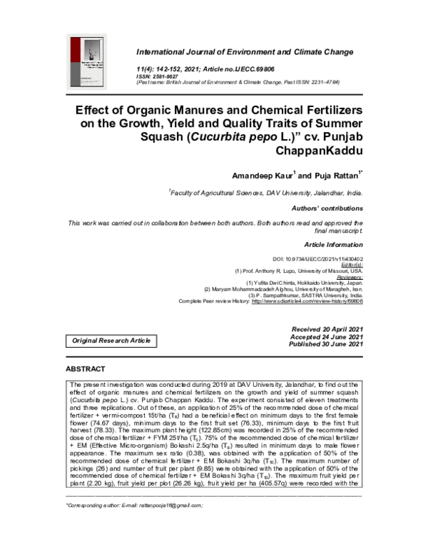 (PDF) Effect of Organic Manures and Chemical Fertilizers on the Growth ...