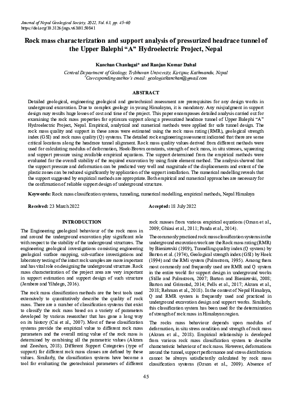 (PDF) Rock mass characterization and support analysis of pressurized ...