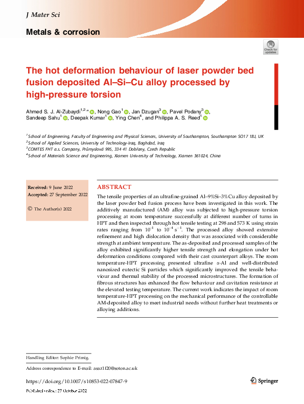 (PDF) The hot deformation behaviour of laser powder bed fusion ...