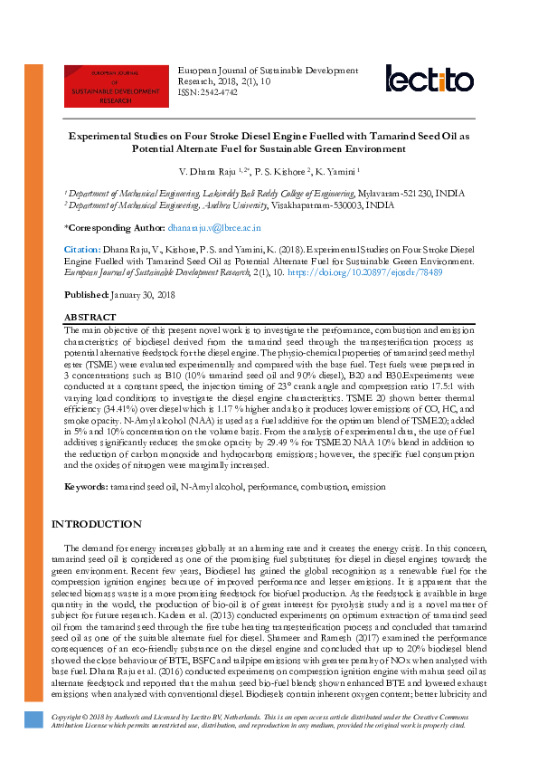 (PDF) Experimental Studies on Four Stroke Diesel Engine Fuelled with ...