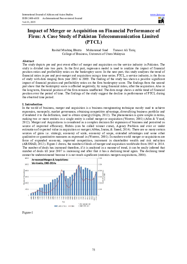(PDF) Impact of Merger or Acquisition on Financial Performance of Firm ...