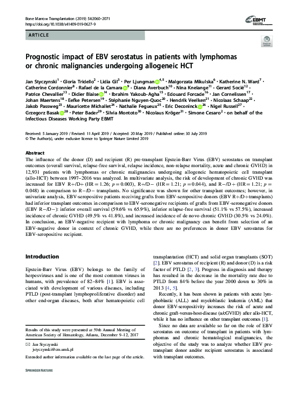 (PDF) Prognostic impact of EBV serostatus in patients with lymphomas or ...