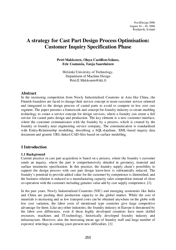 (PDF) A Strategy for Cast Part Design Process Optimisation: Customer ...