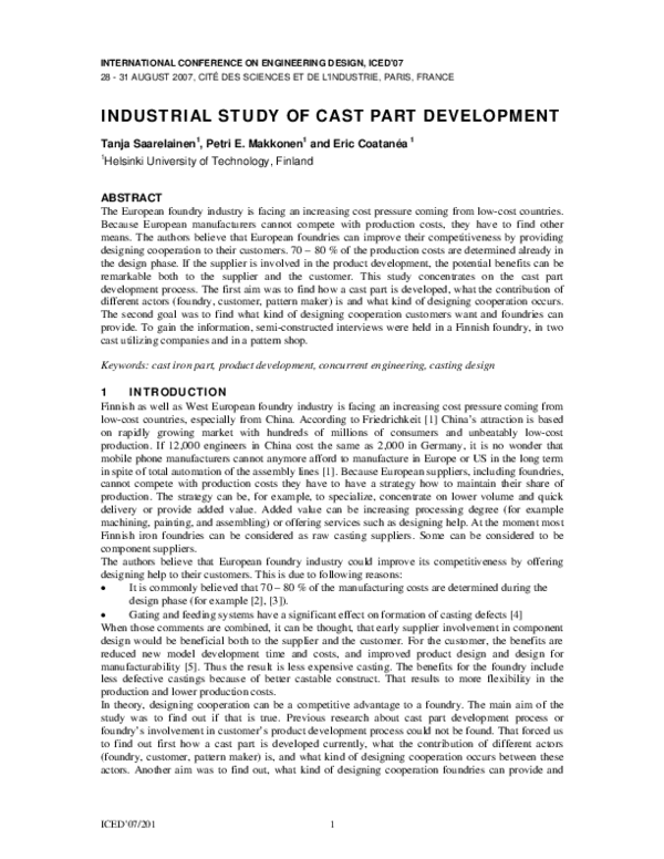 (PDF) Industrial Study of Cast Part Development
