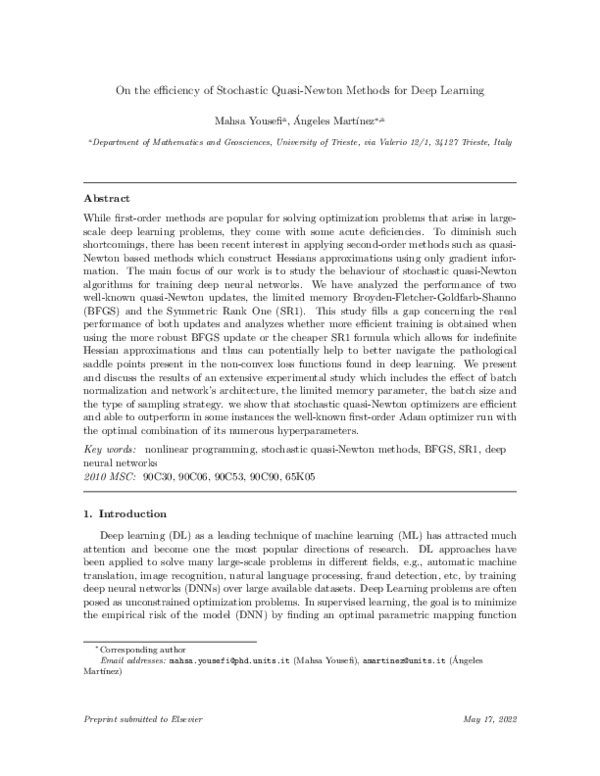 (PDF) A Stochastic Modified Limited Memory BFGS for Training Deep ...