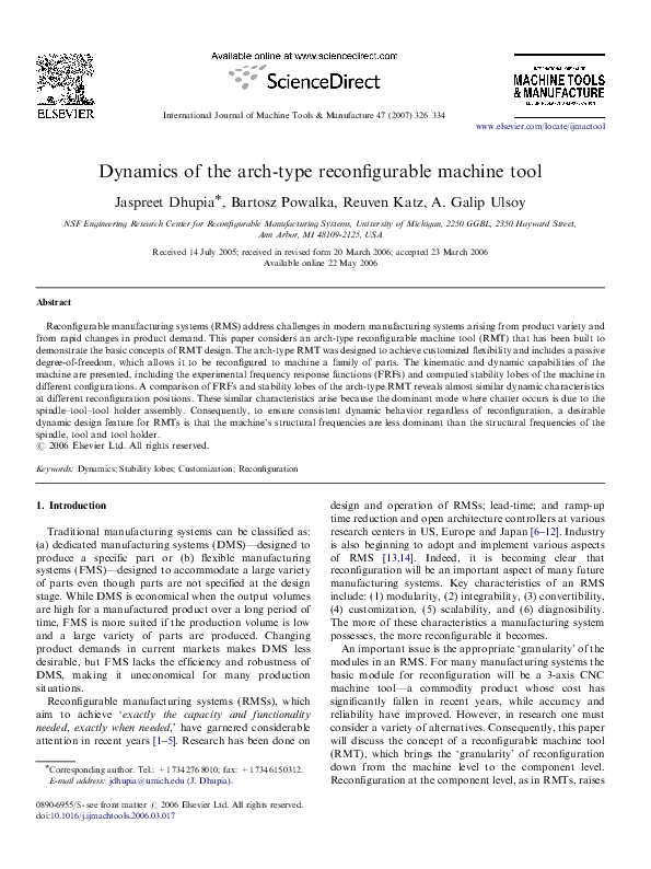 (PDF) Dynamics of the arch-type reconfigurable machine tool