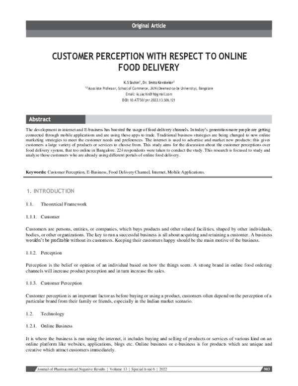 (PDF) Customer Perception with Respect to Online Food Delivery