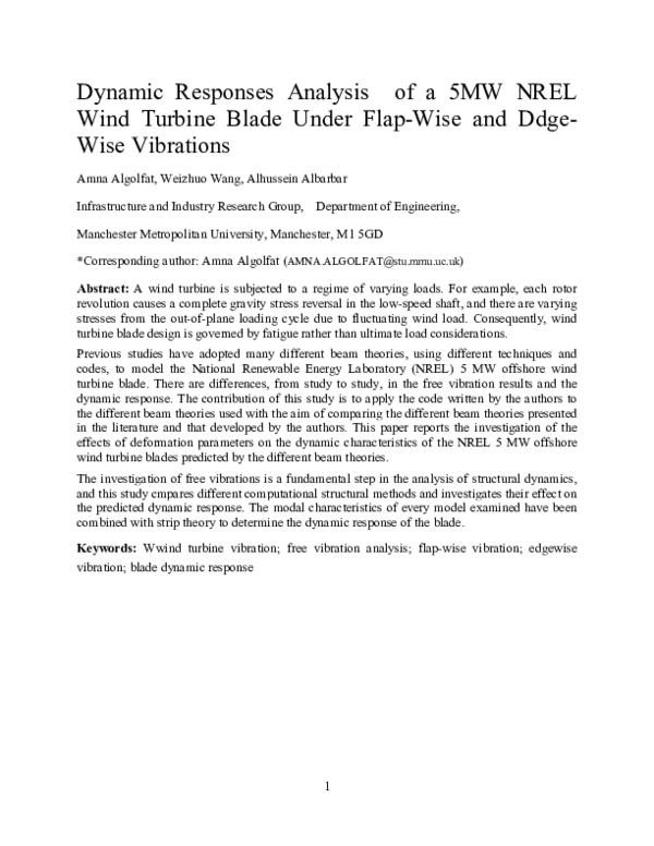 (PDF) Dynamic Responses Analysis of A 5MW NREL Wind Turbine Blade Under ...