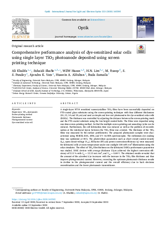 (PDF) Comprehensive performance analysis of dye-sensitized solar cells ...