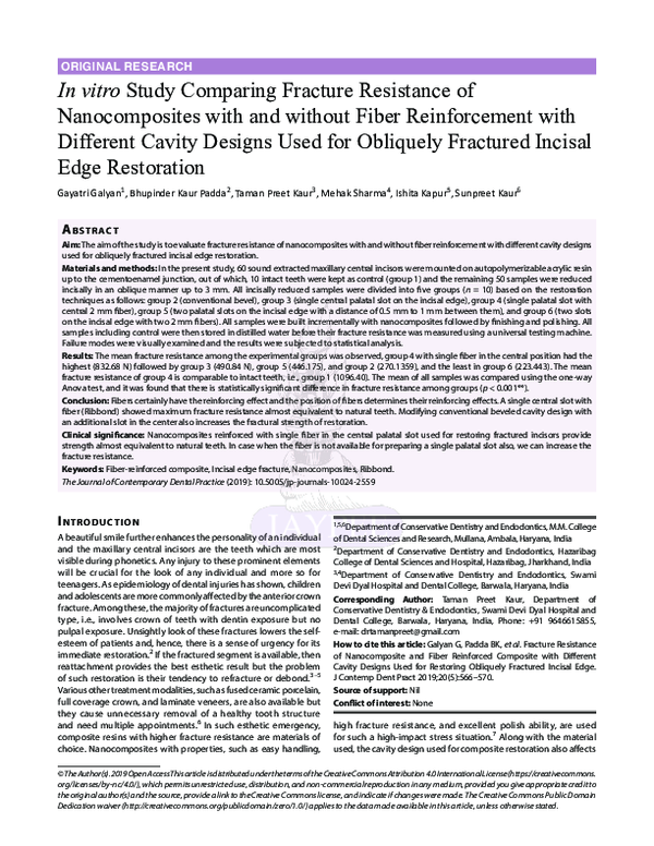 (PDF) In vitro Study Comparing Fracture Resistance of Nanocomposites ...