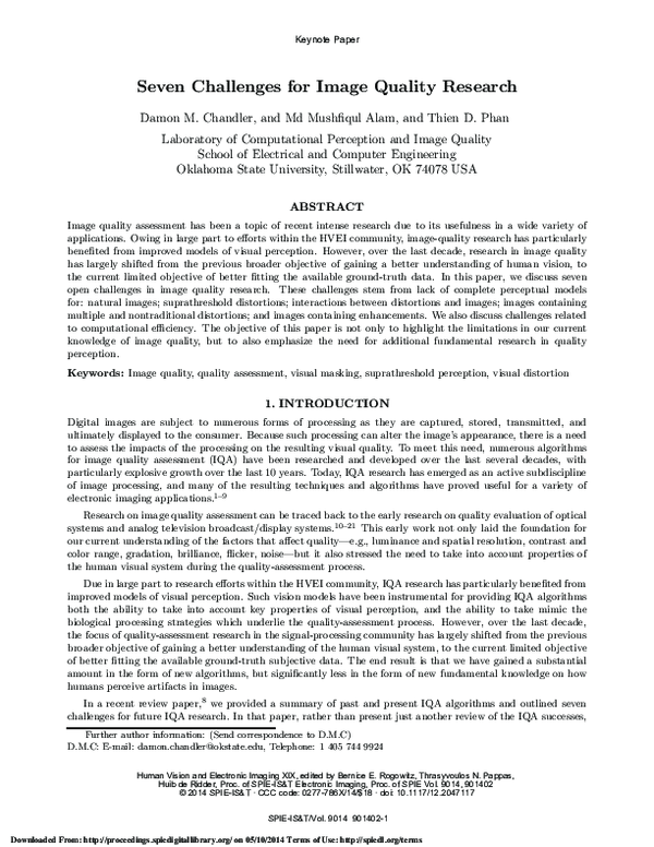 (PDF) Seven challenges for image quality research