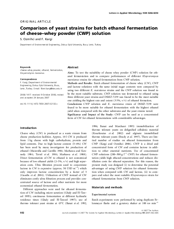(PDF) Comparison of yeast strains for batch ethanol fermentation of ...