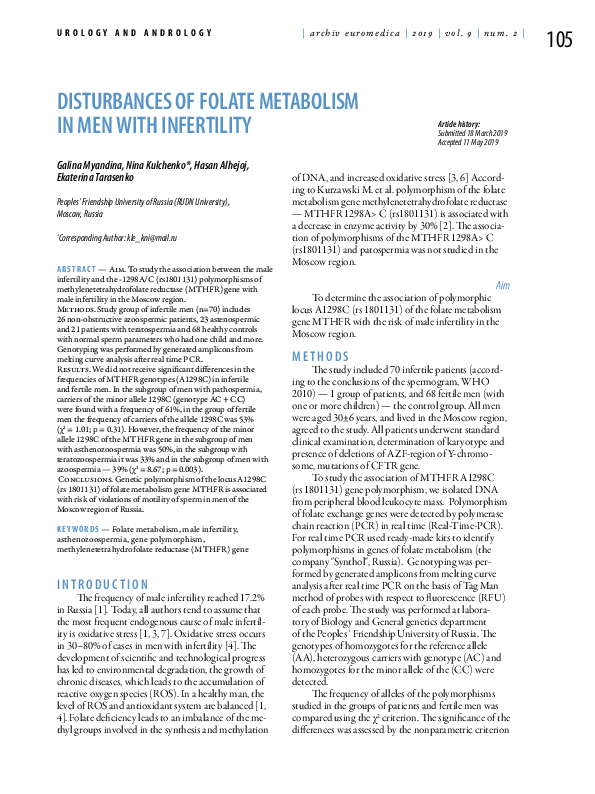 (PDF) DIstURBAnCes oF FoLAte MetABoLIsM