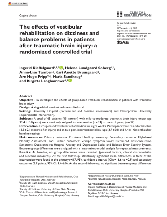(PDF) The effects of vestibular rehabilitation on dizziness and balance ...