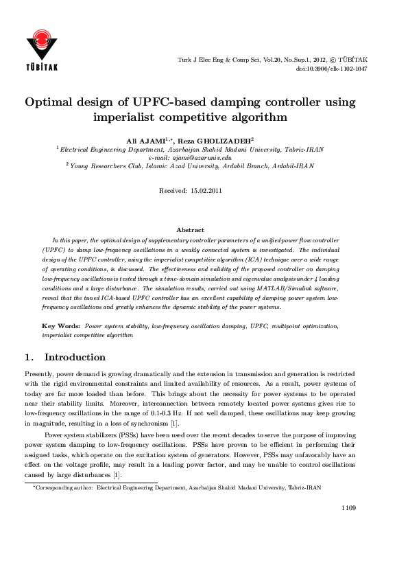 (PDF) Optimal Design of UPFC Based Damping Controller Using PSO and QPSO
